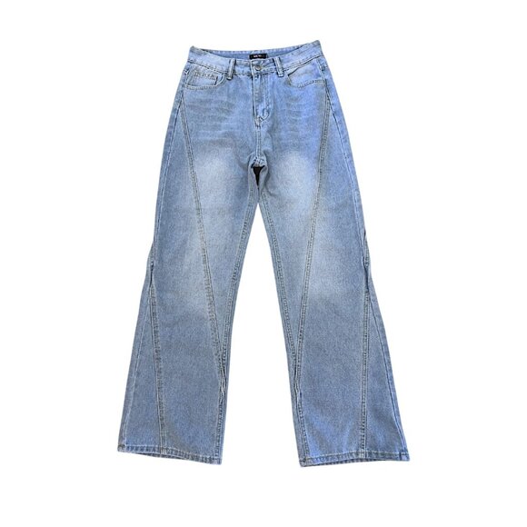 Micas Wide Leg High Waist Jeans Size M Light Blue Stretch Denim Front Seams - Picture 1 of 9